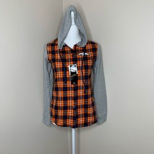 NFL Denver Broncos Plaid Hooded Button Down Shirt